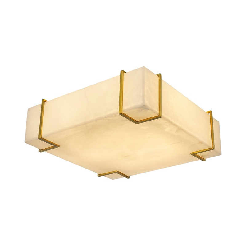 Madrid 8-Light Semi Flush Mount Antique Brass and Alabaster