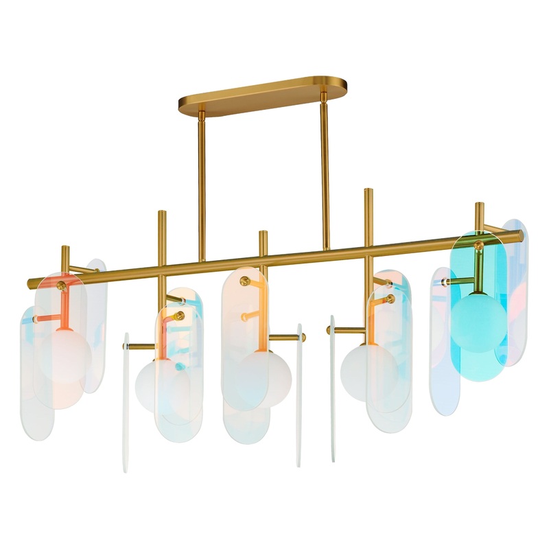 Megalith 5-Light Linear LED Pendant Natural Aged Brass Dichroic Glass