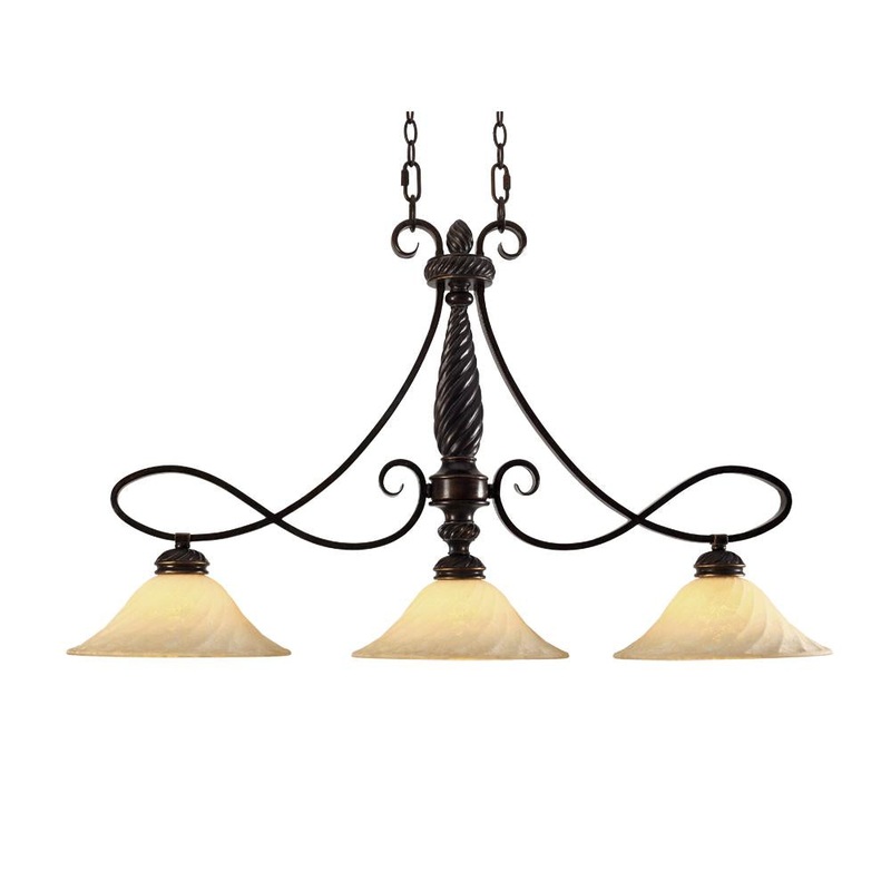 Three Light Linear Pendant from the Torbellino Collection in Cordoban Bronze Finish by Golden