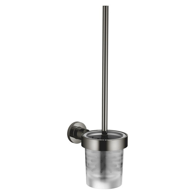 Toilet Brush Set TARA Dark Chrome Frosted Glass Brush Holder Wall Mount
