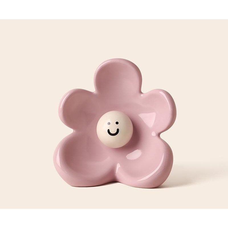 Artistic Floral Smiling Face Vase – Modern Ceramic Decor with Gloss Finish(pink)