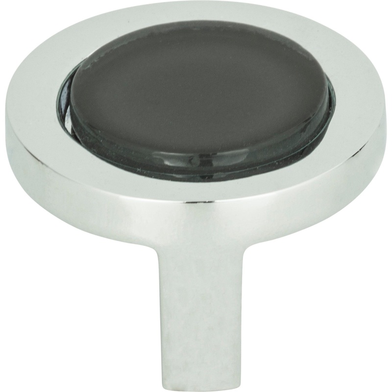 Atlas Homewares Spa Black Round Knob 1 1/4 Inch Polished Chrome