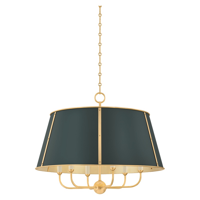 Cambridge 6-Light Chandelier Aged Brass/Soft Studio Green