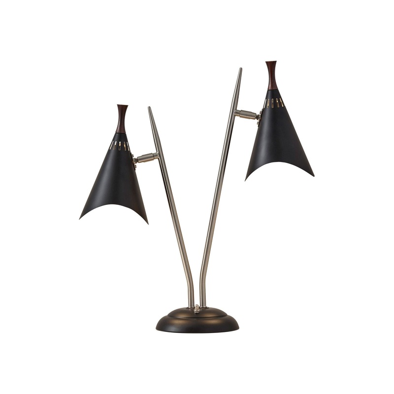 Draper Desk Lamp Brushed Steel/Black Painted with Wood Accent