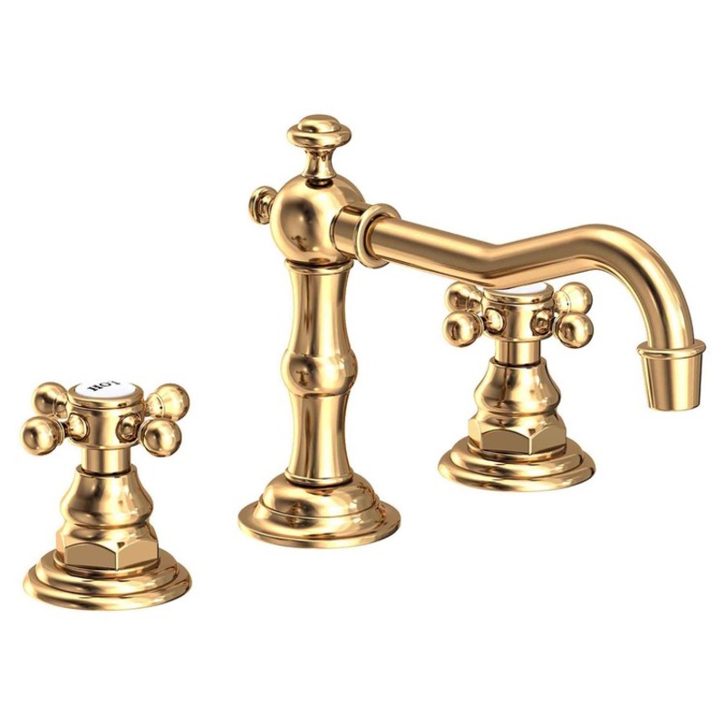 Lavatory Faucet Chesterfield Widespread 8 to 20 Inch Spread 2 Cross ADA Polished Brass Uncoated Living 1.2 Gallons per Minute Brass Spout Height 3-5/16 Inch