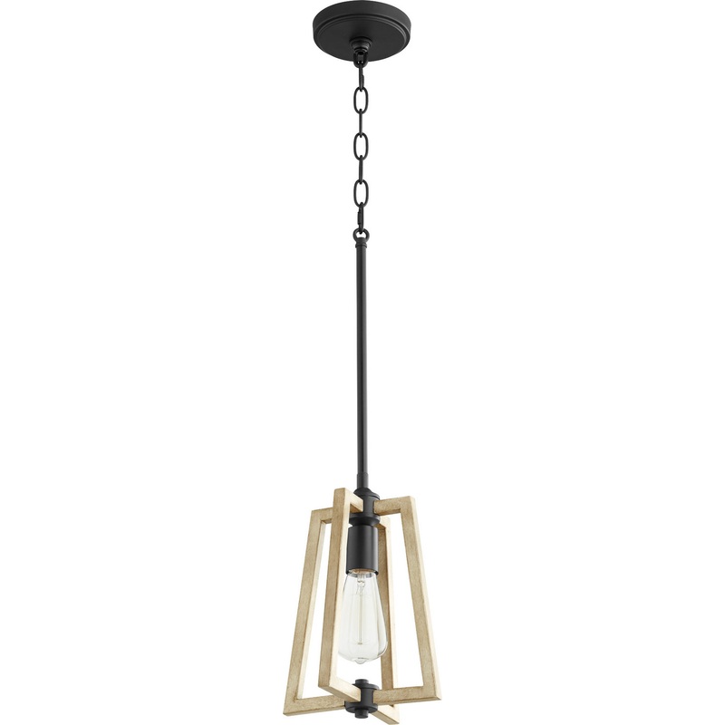 One Light Pendant from the Alpine Collection in Textured Black w/ Driftwood finish Finish by Quorum