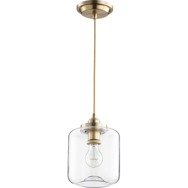 One Light Pendant from the Clear Filament Pendants Collection in Aged Brass Finish by Quorum