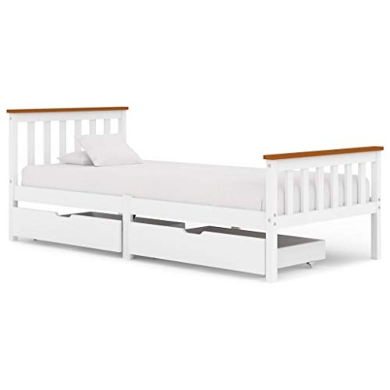 SKM Giroletto con 2 Cassetti Bianco in Massello di Pino 100×200 cm (27.9kg) Bianco-0433