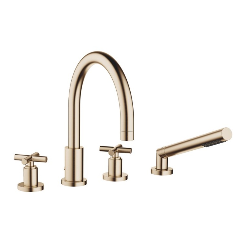 Tub Filler TARA Mixer for Deck Mount with Handshower 2 Cross Brushed Champagne