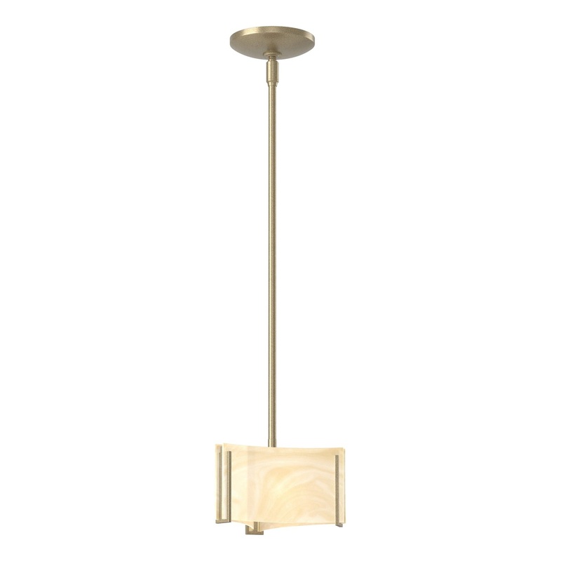 Exos Delta Mini Pendant Soft Gold Amber Swirl Glass (AA)