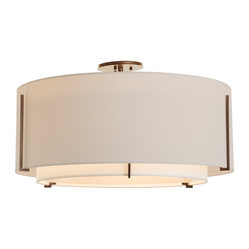 Exos Large Double Shade Semi-Flush Bronze Natural Anna Inner Shade & Flax Outer Shade