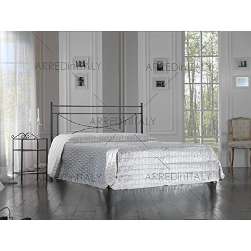 Letto Matrimoniale in Ferro Colore Nero Grafite con GIROLETTO PREDISPOSTO per Rete con Piedini 160 X 190 CM. Non Inclusa – Prodotto Made in Italy – ARR062