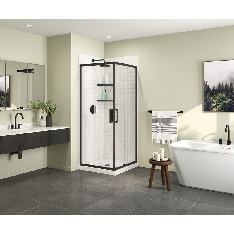 MAAX 107484-900-340-000 Scarlet 32 x 32 Acrylic Corner Drain Shower Kit in White with Clear Glass in Matte Black