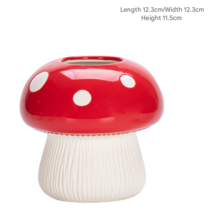 Middle Size Red Whimsical Ceramic Mushroom Vase – Decorative Floral & Hydroponic Planter