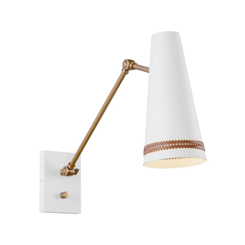 One Light Wall Sconce from the Brickell Collection in Matte White/Hazelnut Leather Finish by Alora