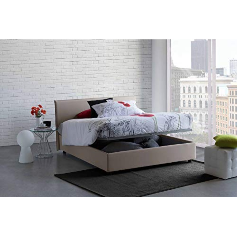 Talamo Italia Letto contenitore Matrimoniale Anna, Made in Italy, Letto con rivestimento in tessuto, Apertura frontale, con materasso cm 160×200 incluso, Tortora