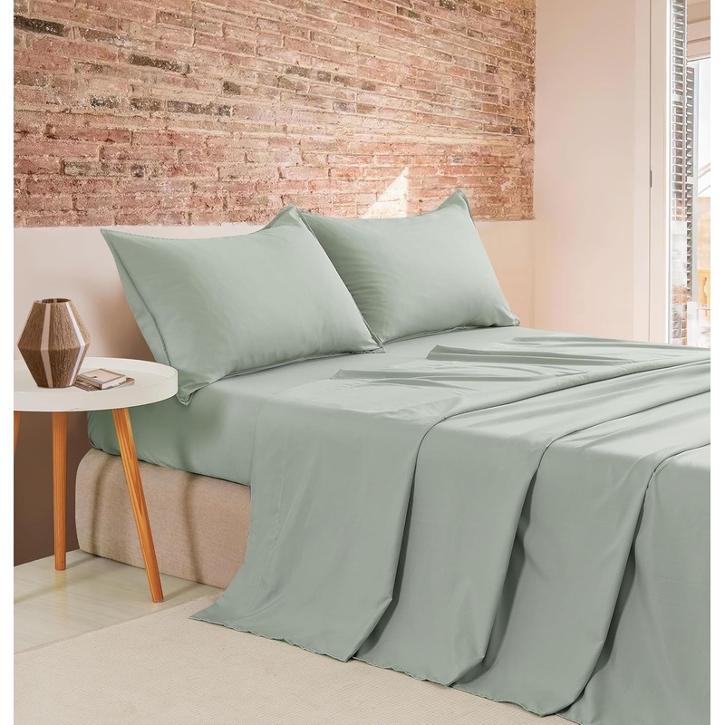 Vintage Washed Microfibre Sheet Set (Sage, Double)