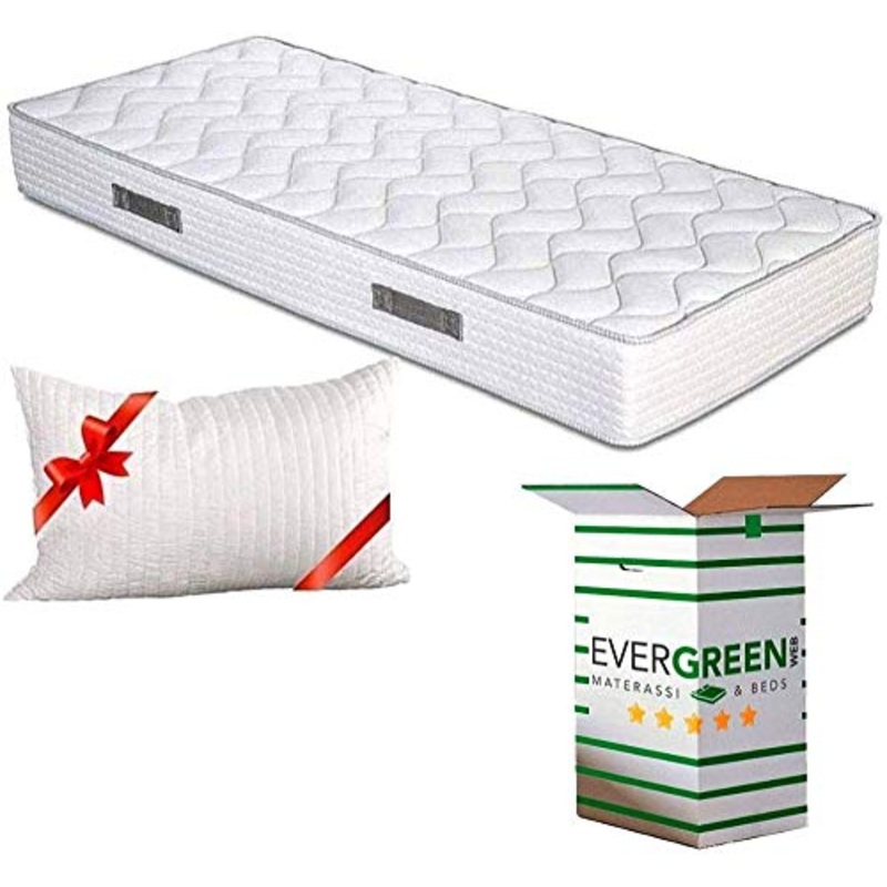 Evergreenweb – Materasso Singolo 90×190 Alto 20 cm in Poliuretano ORTOPEDICO lastra Water Foam Bio + CUSCINO Memory Foam INCLUSO Rivestimento Morbido Bianco Anallergico ideale per Reti o Letti Singoli
