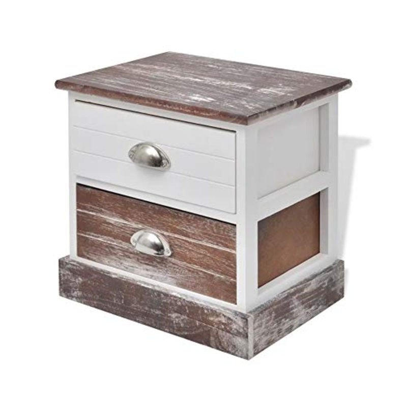 GOTOTOP Comodino con 2 cassetti, tavolino da notte, in legno, per camera da letto, soggiorno, corridoio, ufficio, marrone e bianco, 38 x 28 x 38 cm