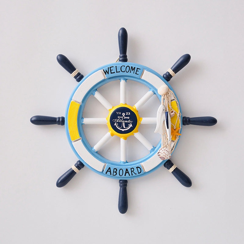 Nautical Wooden Rudder Wall Decor – 34cm Coastal Home Decor Accent (Yellow Rudder)