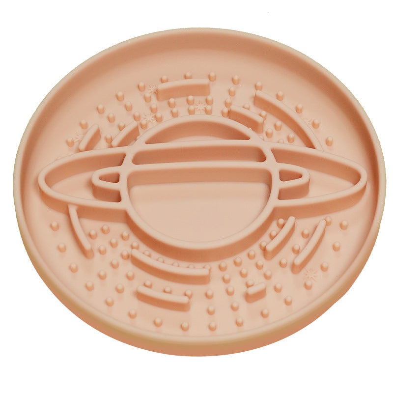 Apricot Silicone Planet Slow Feeder Dog Bowl – 2-in-1 Anti-Choke Lick Mat for Healthy Eating & Fun