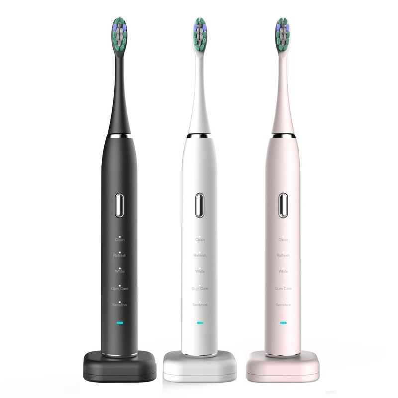 Black Sonic Rechargeable Electric Toothbrush with 8 Heads & Travel Case – 5 Brushing Modes & Smart Timer(USB)