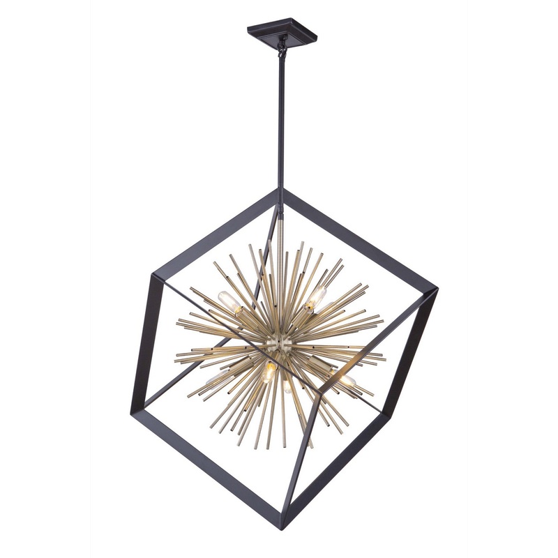 Sunburst Chandelier – Matte Black & Satin Brass / 31.50
