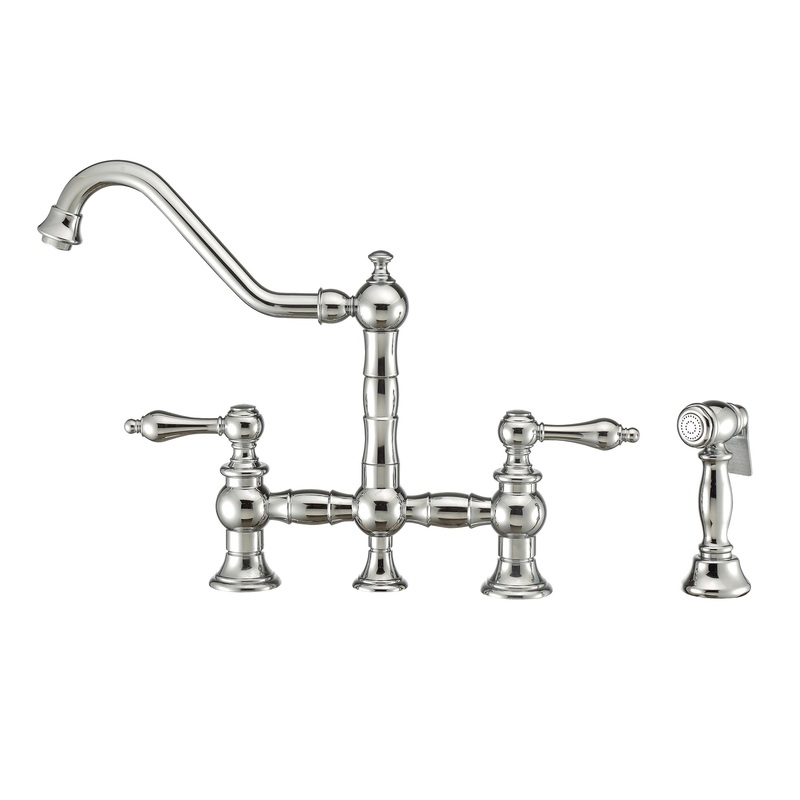 Vintage III Plus Bridge Faucet with Long Traditional Swivel Spout, Lever Handles and Solid Brass Side Spray