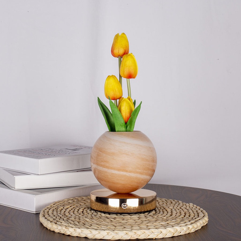 Yellow Tulip Night Light with Realistic Bouquet – Dreamy Planet LED Mood Lamp for Bedroom Decor with 3-Color Touch Dimming