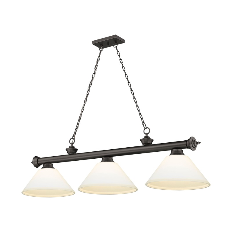 Cordon 3-Light Billiard Bronze Cone Matte Opal Glass
