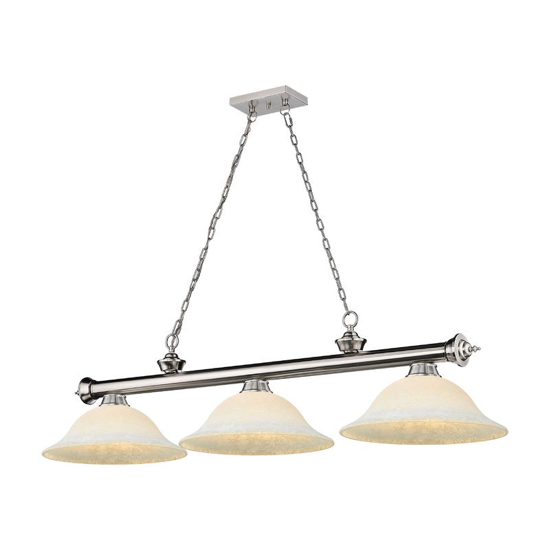 Cordon 3-Light Billiard Brushed Nickel Bell White Mottle Glass