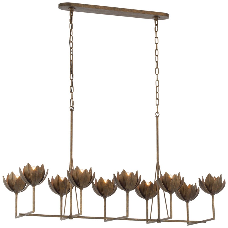 LED Linear Chandelier from the Alberto Collection in Antique Bronze Leaf Finish by Visual Comfort Signature