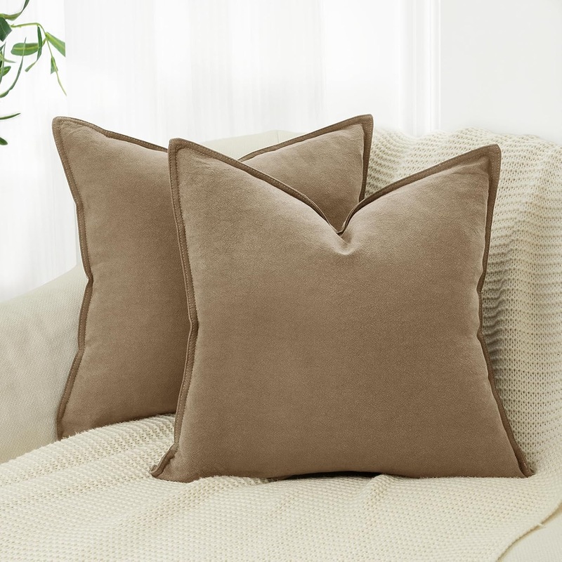 Linen Cushion Covers – 30% Linen 70% Cotton Blend, Soft & Breathable with Hidden Zipper Design – Tan, 45cm x 45cm (Twin Pack)