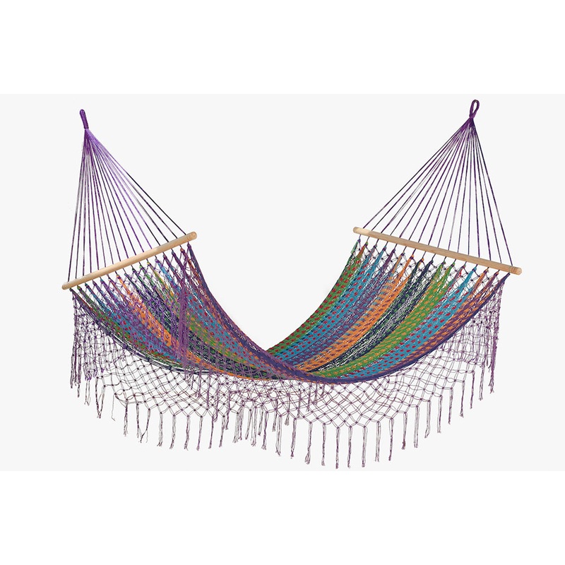 Mayan Legacy Queen Size Outdoor Cotton Mexican Resort Hammock With Fringe in Colorina Colour