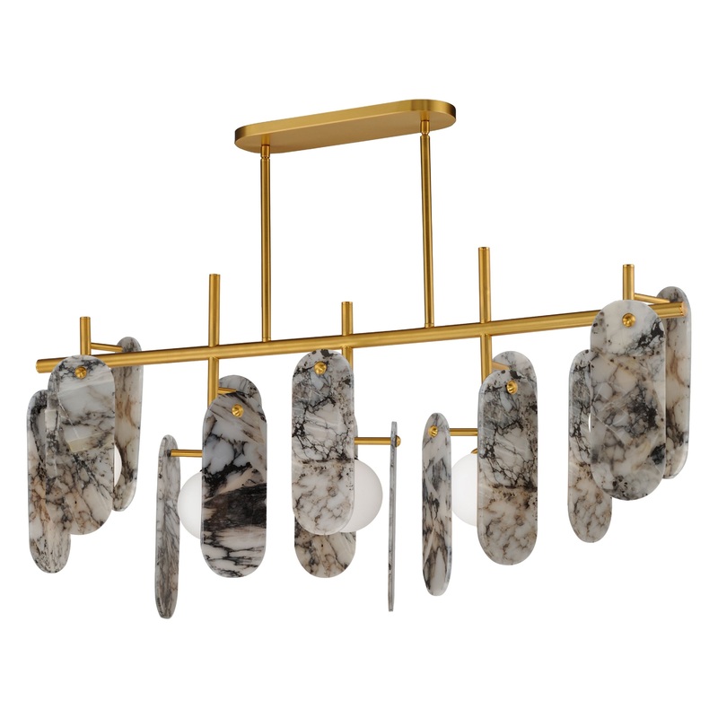 Megalith 5-Light Linear LED Pendant Natural Aged Brass Striae Arya