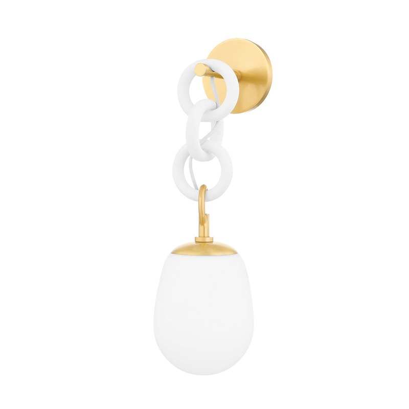 One Light Wall Sconce from the Marina Collection in Aged Brass/Textured White Finish by Mitzi