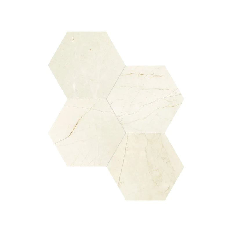 6″ Hex Avorio Crema Honed Marble Mosaic 1 Sheet = .88 Sqft Hexagon