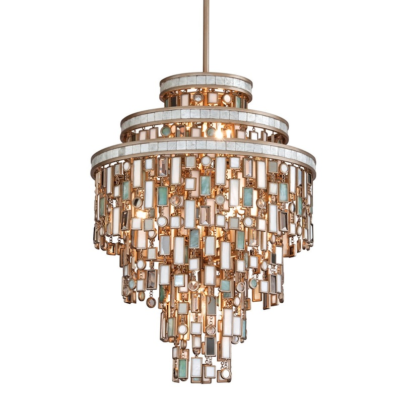 Corbett Lighting 142-47-CPL Dolcetti Seven Light Chandelier Champagne Leaf