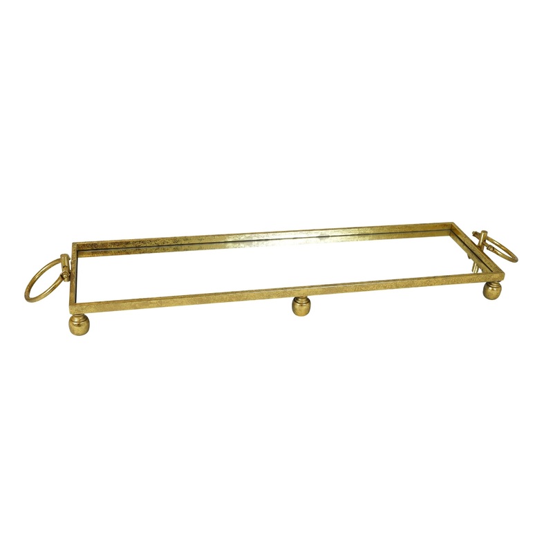 Eliza Large Rectangle Iron Mirror Tray with Handles – Gold