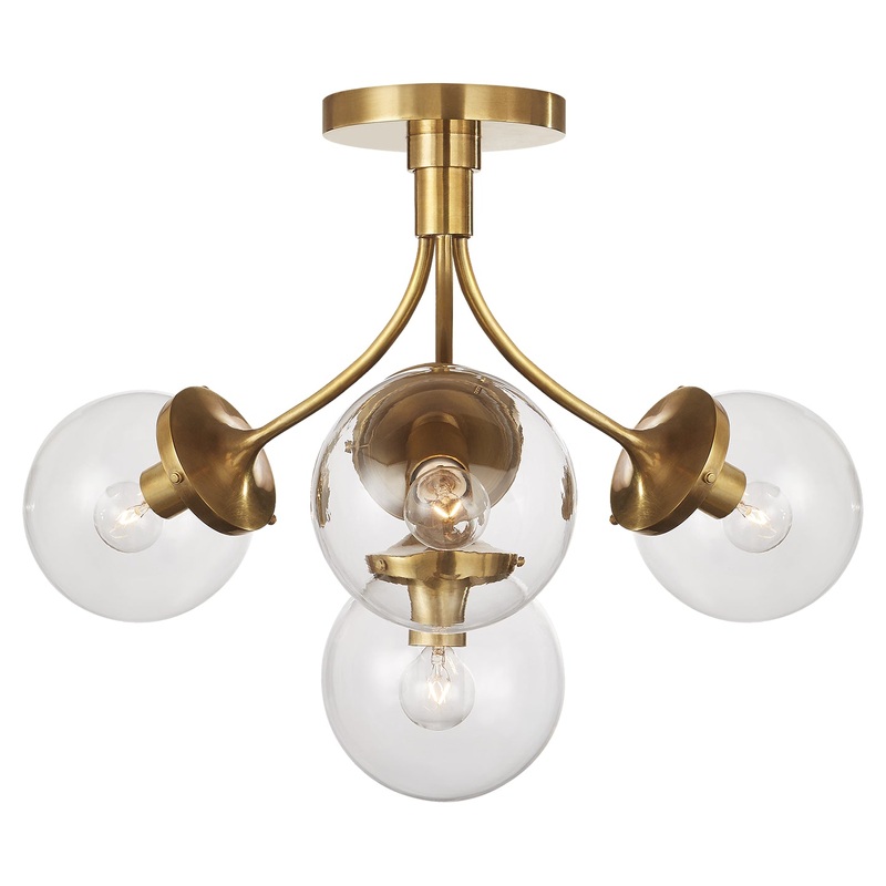 Four Light Semi Flush Mount from the Prescott Collection in Soft Brass Finish by Visual Comfort Signature