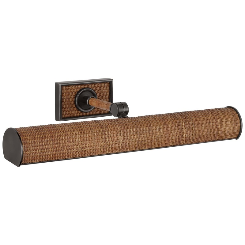 LED Picture Light from the Halwell Collection in Bronze And Natural Woven Rattan Finish by Visual Comfort Signature
