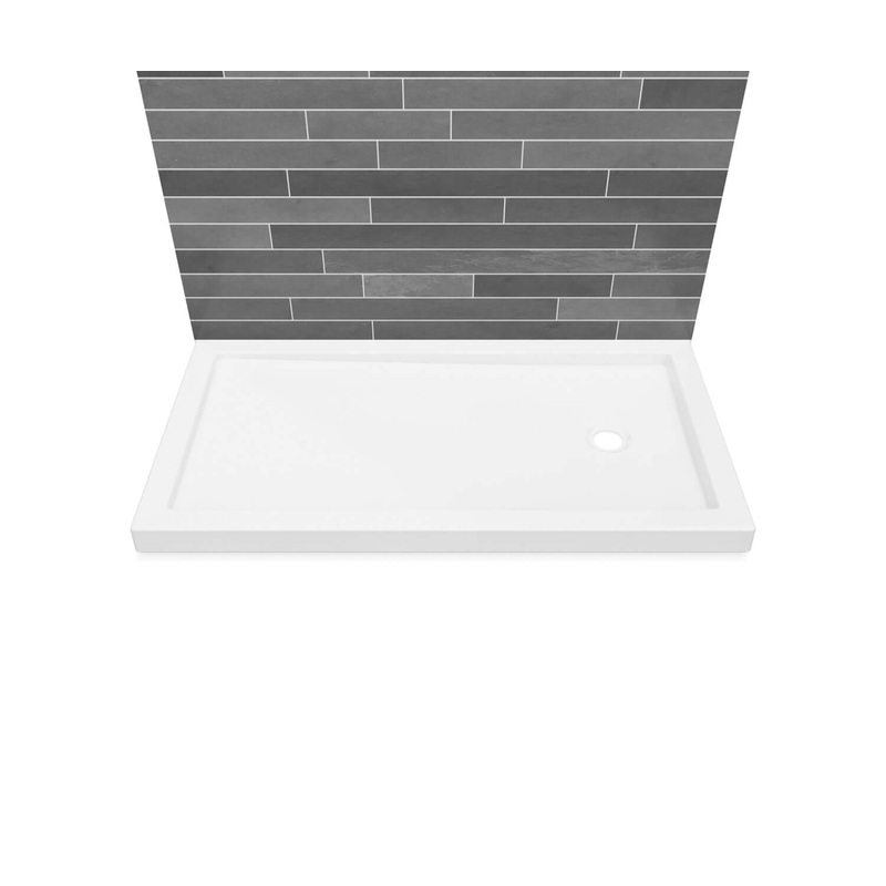 MAAX 410005-505-001-002 B3Round 6032 Acrylic Wall Mounted Shower Base in White with Right-Hand Drain