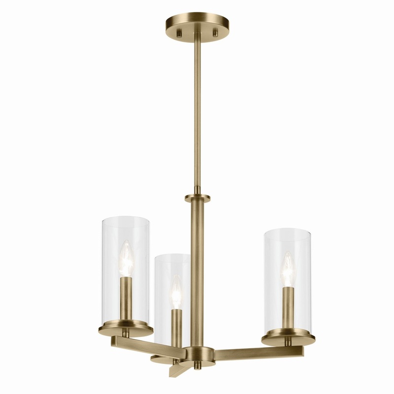 Three Light Chandelier from the Crosby Collection in Natural Brass Finish by Kichler
