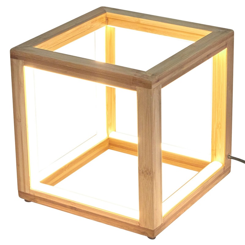 Bamboo Cube LED Lamp Modern Light Minimalistic Scandi – Natural
