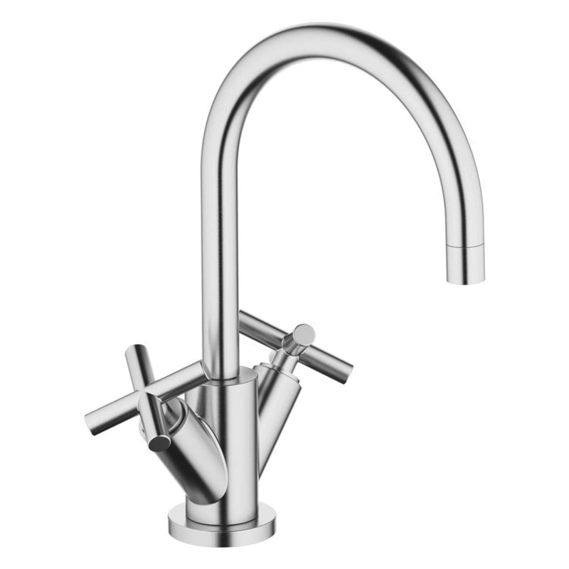 Lavatory Faucet TARA Mixer 2 Cross ADA WaterSense Brushed Chrome 1.2 Gallons per Minute Pop-Up Waste 1 Hole