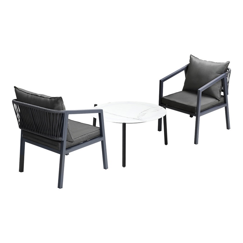 Livsip 3PCS Outdoor Patio Set White 70cm Coffee Table Grey Chairs