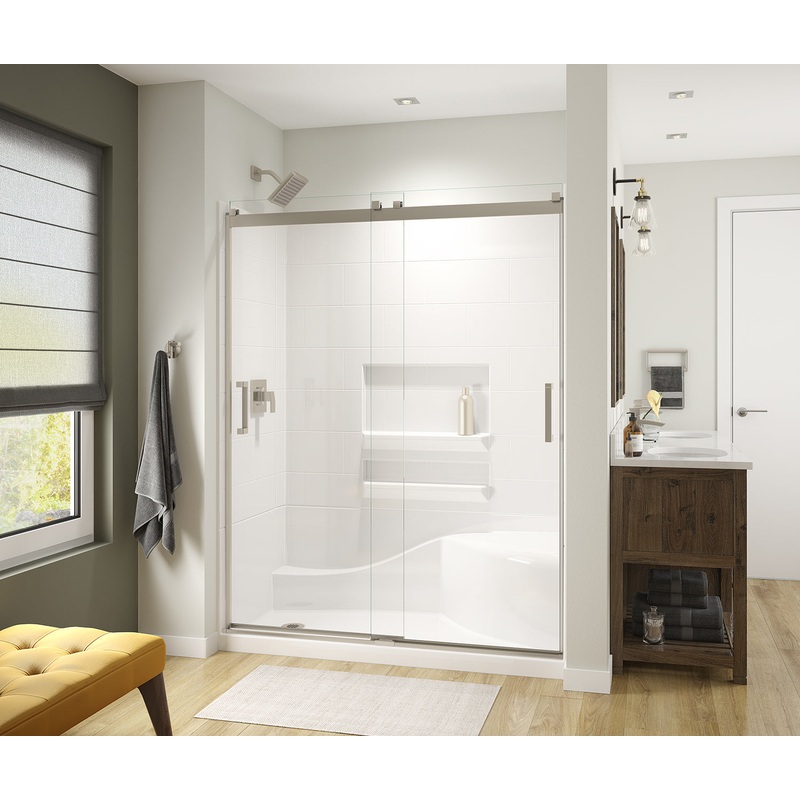 MAAX 135691-900-305-000 Revelation Square 56-59 x 70 -73 in. 6 mm Bypass Shower Door for Alcove Installation with Clear glass in Brushed Nickel