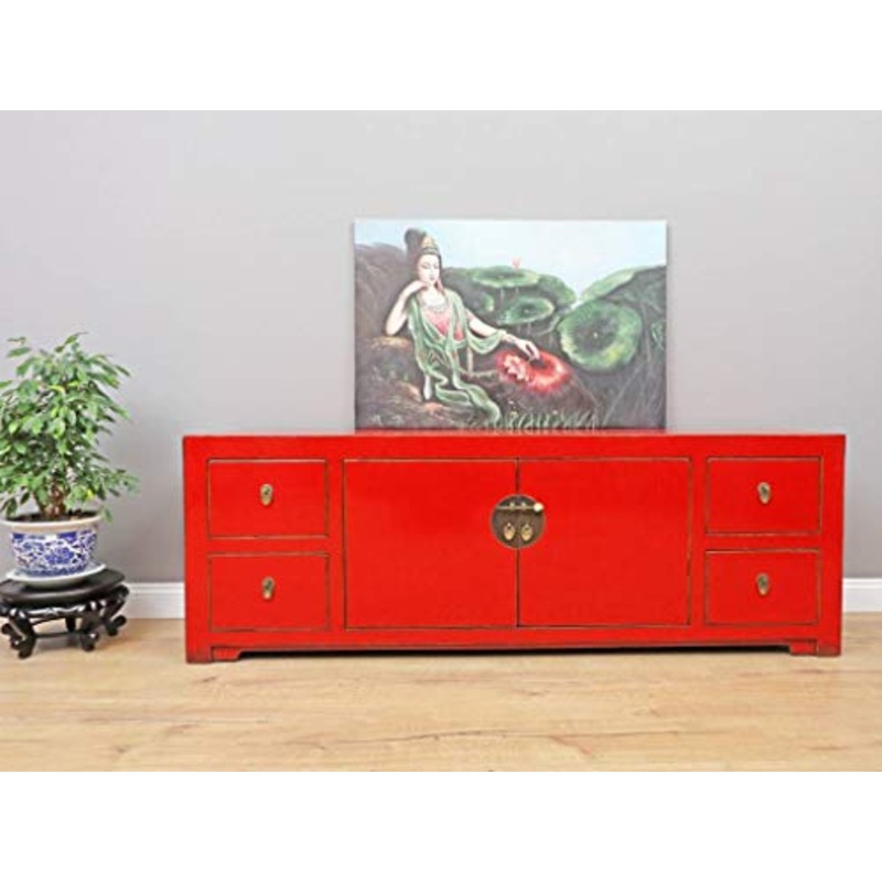 Yajutang Com con 2 ante e 4 cassetti, colore: rosso