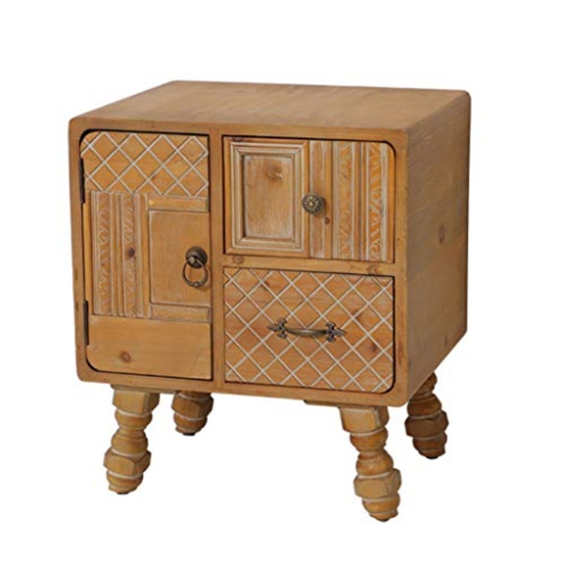 Comodino Vintage legno solido Comodino con cassetti Soggiorno Camera da letto Divano Governo di immagazzinaggio della maniglia del metallo Comodino decorativo Comodini letto ( Color : Wood color )