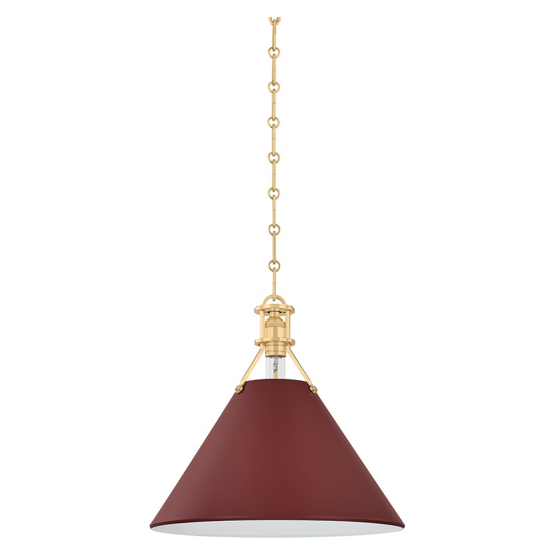 Painted No.2 1-Light Pendant Aged Brass/Soft Crimson